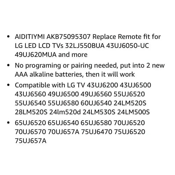 Remote Control Replacement for LG LED‎ LCD TV AKB75095307 See Compatibility List - Picture 7 of 7